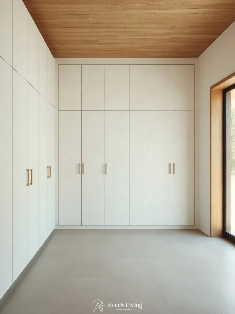 Bespoke cabinetry wall featuring minimalist wabi sabi decor design