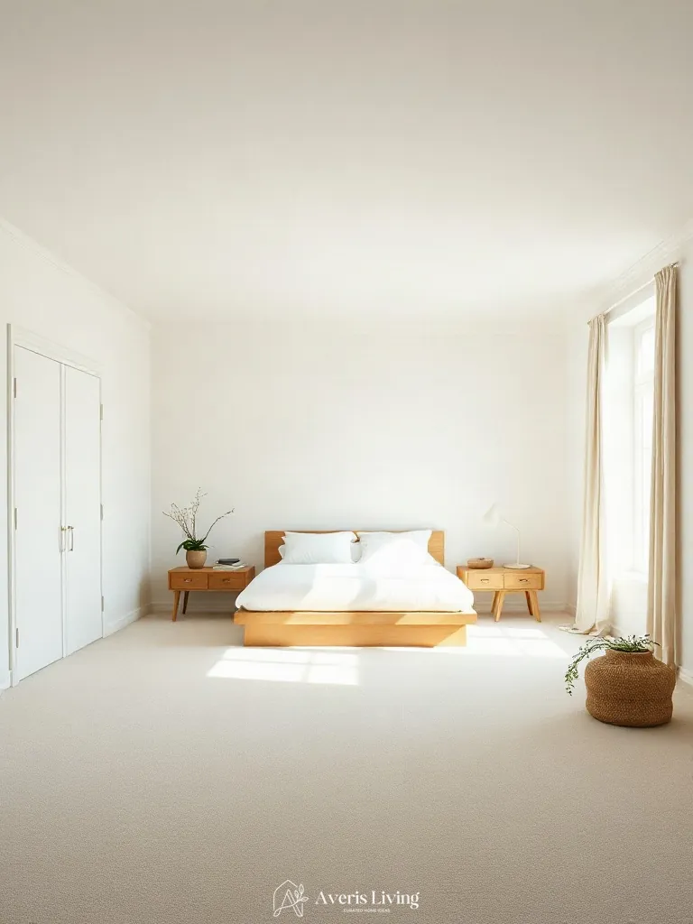 Optimizing circulation and negative space in a neutral scandinavian bedroom