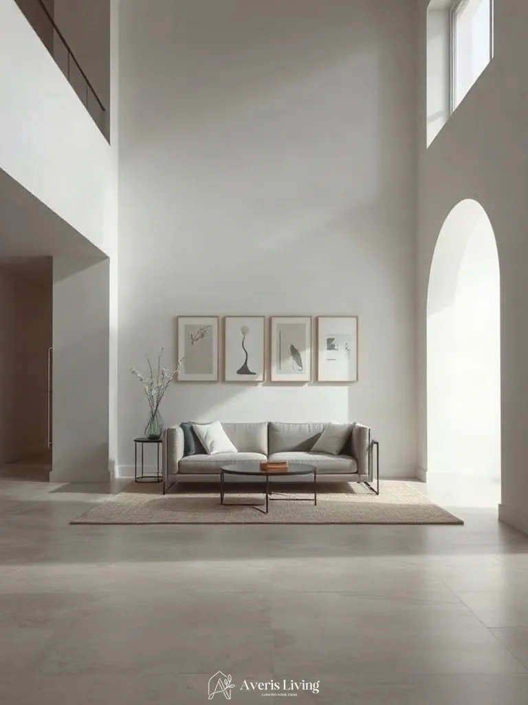 Negative space and circulation around a low profile sofa japandi style