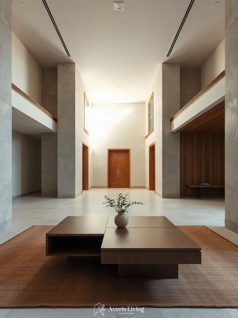 Circulation-focused living room layout highlighting storage coffee table designs amidst tailored seating.